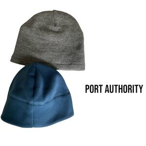 NEW w/o Tags Set of 2 Port Authority Beanies Blue Grey Knit Fleece OS Unisex